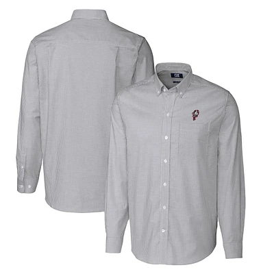 Men's Cutter & Buck Charcoal Ohio State Buckeyes Vault Big Tall Oxford Stripe Long Sleeve Button-Down Shirt