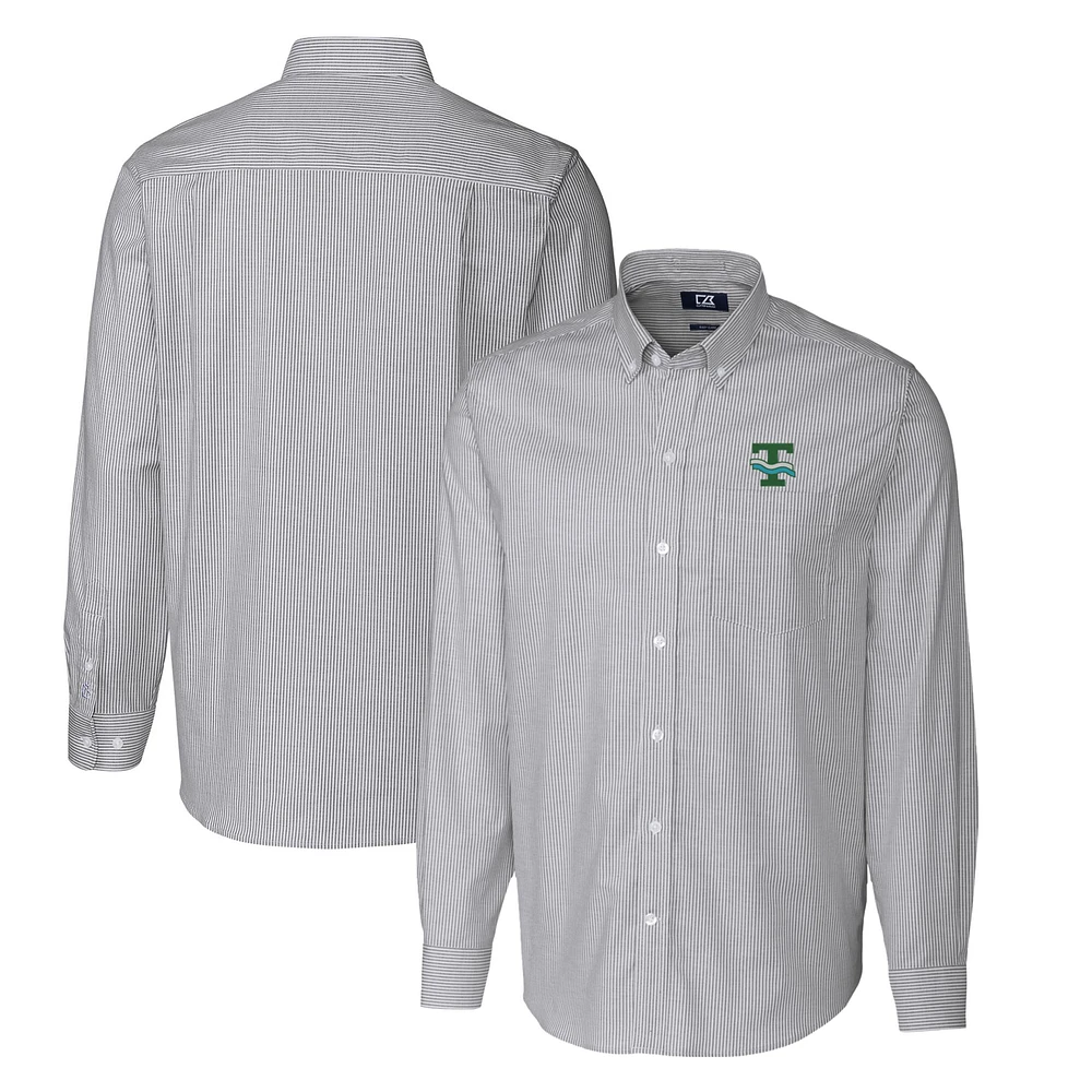 Men's Cutter & Buck Charcoal Tulane Green Wave Vault Big Tall Oxford Stripe Long Sleeve Button-Down Shirt