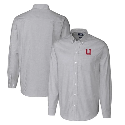 Men's Cutter & Buck Charcoal Utah Utes Vault Big Tall Oxford Stripe Long Sleeve Button-Down Shirt