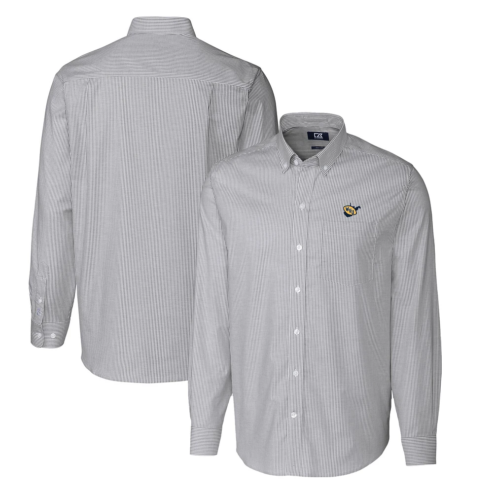 Men's Cutter & Buck Charcoal West Virginia Mountaineers Vault Big Tall Oxford Stripe Long Sleeve Button-Down Shirt