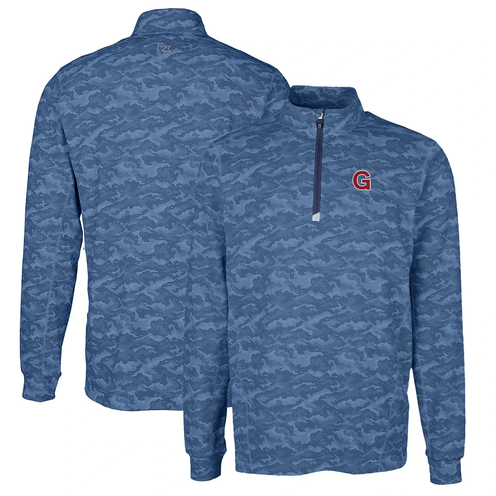 Men's Cutter & Buck Navy Gonzaga Bulldogs Vault Big Tall Traverse Camo Print Stretch Quarter-Zip Pullover Top