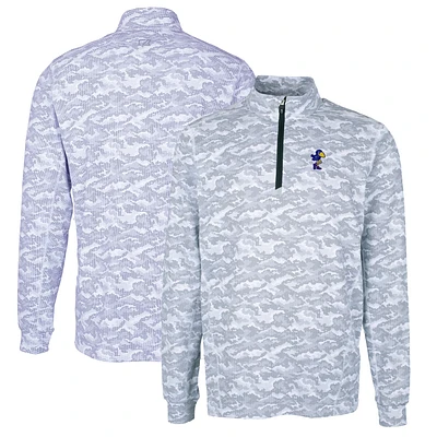Men's Cutter & Buck Charcoal Kansas Jayhawks Vault Big & Tall Traverse Camo Print Stretch Quarter-Zip Pullover Top