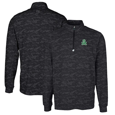Men's Cutter & Buck Black Marshall Thundering Herd Vault Big Tall Traverse Camo Print Stretch Quarter-Zip Pullover Top