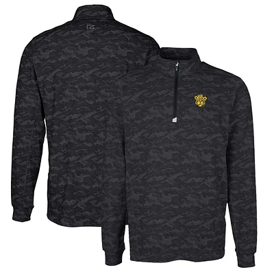 Men's Cutter & Buck Black Missouri Tigers Vault Big Tall Traverse Camo Print Stretch Quarter-Zip Pullover Top