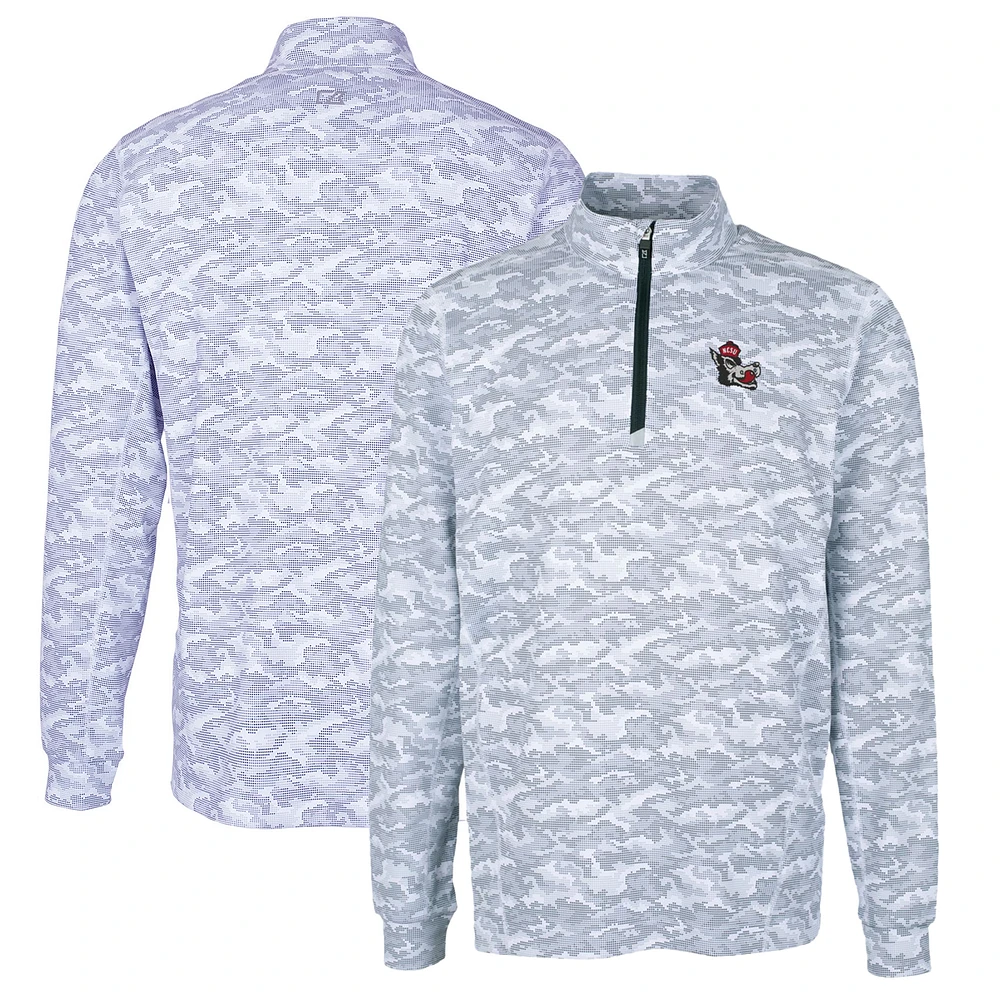 Men's Cutter & Buck Charcoal NC State Wolfpack Vault Big Tall Traverse Camo Print Stretch Quarter-Zip Pullover Top