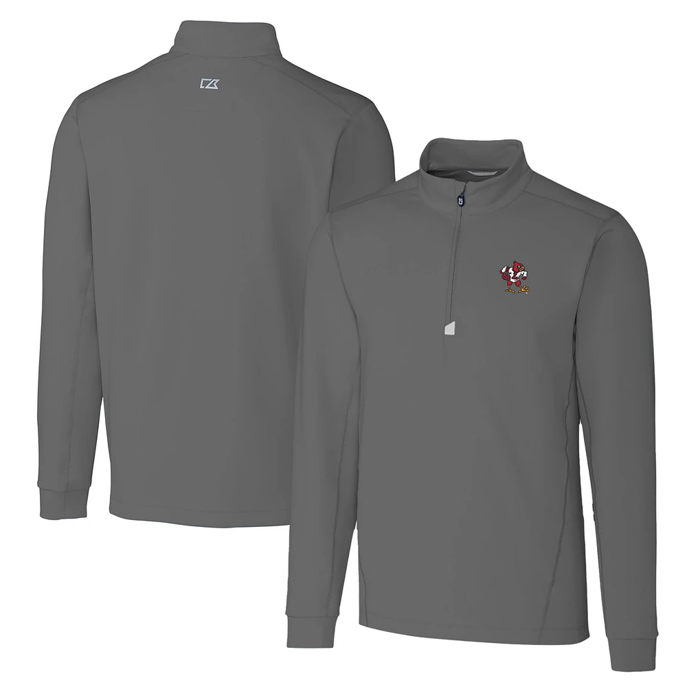 Men's Cutter & Buck Steel Louisville Cardinals Big Tall Traverse Stretch Quarter-Zip Pullover Top