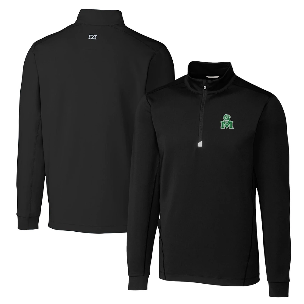 Men's Cutter & Buck Black Marshall Thundering Herd Big & Tall Traverse Stretch Quarter-Zip Pullover Top