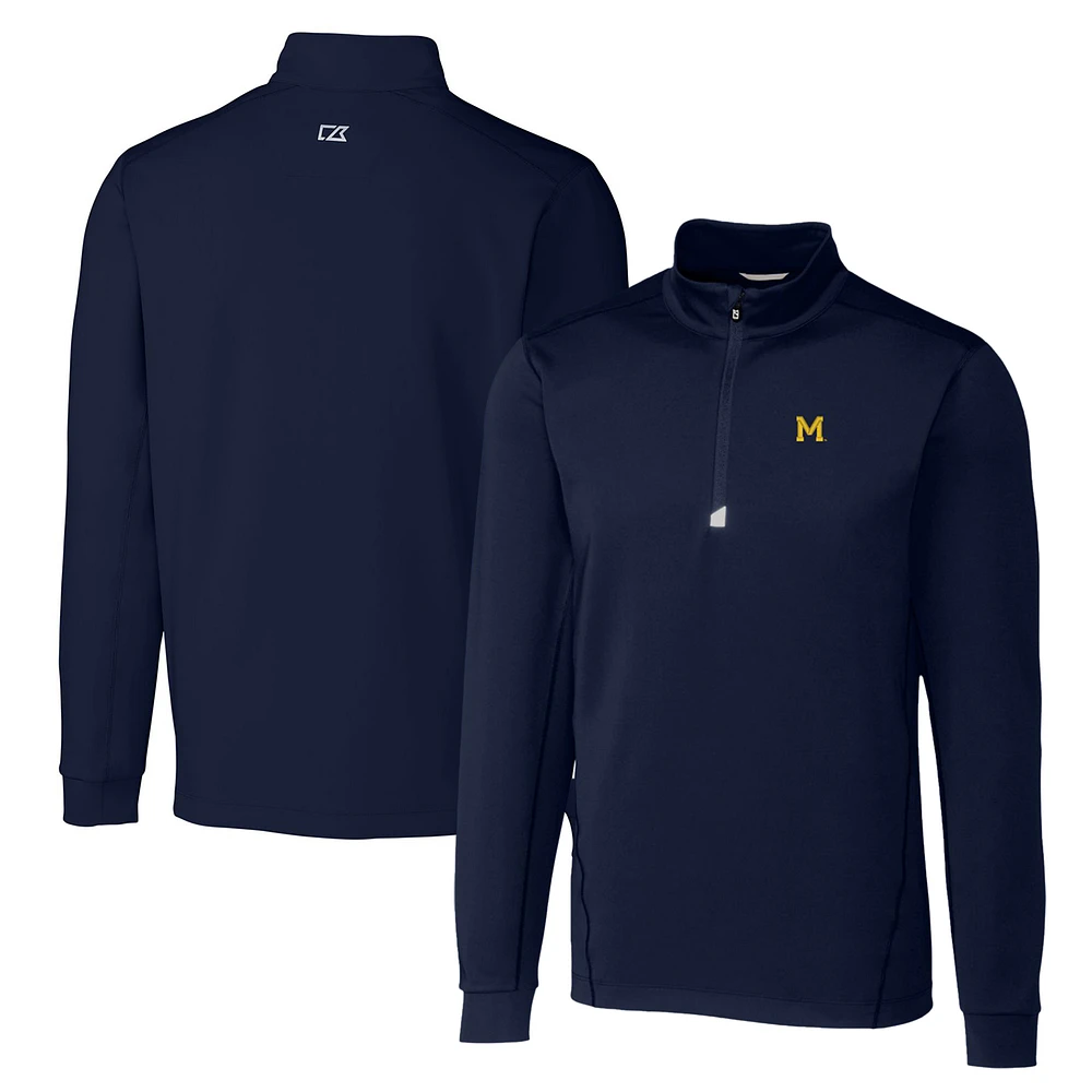 Men's Cutter & Buck Navy Michigan Wolverines Big Tall Traverse Stretch Quarter-Zip Pullover Top