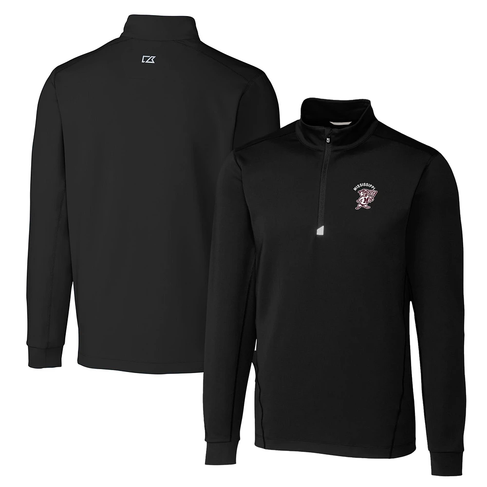 Men's Cutter & Buck Black Mississippi State Bulldogs Big Tall Traverse Stretch Quarter-Zip Pullover Top
