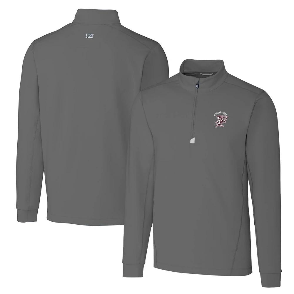 Men's Cutter & Buck Steel Mississippi State Bulldogs Big Tall Traverse Stretch Quarter-Zip Pullover Top