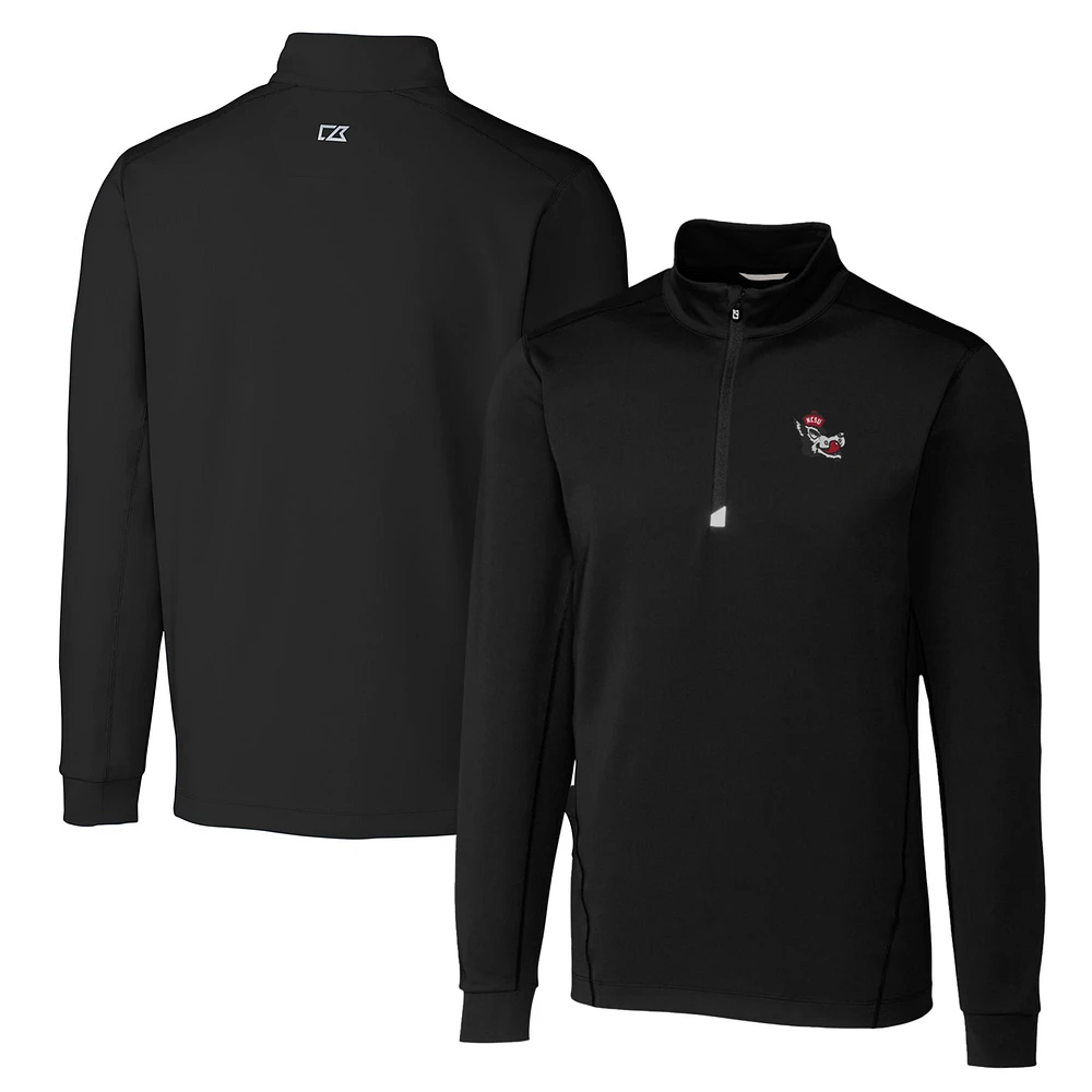Men's Cutter & Buck Black NC State Wolfpack Big Tall Traverse Stretch Quarter-Zip Pullover Top