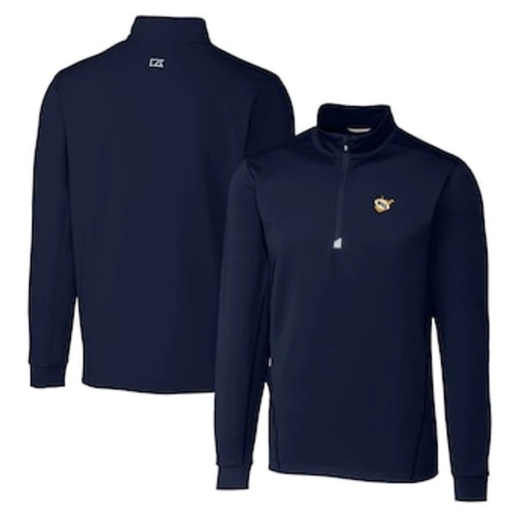 Men's Cutter & Buck Navy West Virginia Mountaineers Big Tall Traverse Stretch Quarter-Zip Pullover Top