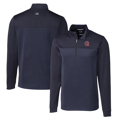Men's Cutter & Buck Navy Gonzaga Bulldogs Big Tall Traverse Stripe Stretch Quarter-Zip Pullover Top