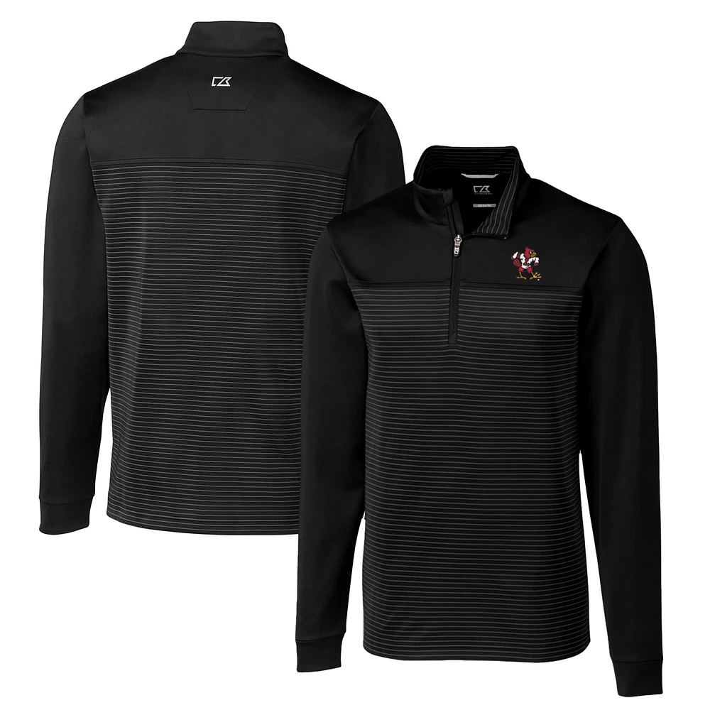 Men's Cutter & Buck Black Louisville Cardinals Big Tall Traverse Stripe Stretch Quarter-Zip Pullover Top