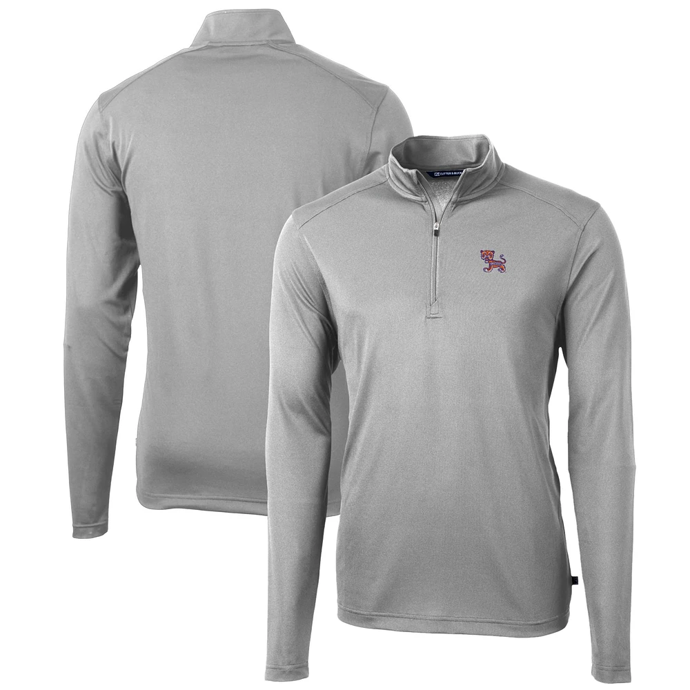 Men's Cutter & Buck Gray Clemson Tigers Team Big & Tall Virtue Eco Pique Recycled Quarter-Zip Pullover Top