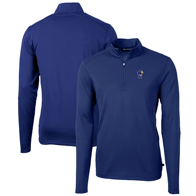 Men's Cutter & Buck Royal Kansas Jayhawks Team Big Tall Virtue Eco Pique Recycled Quarter-Zip Pullover Top