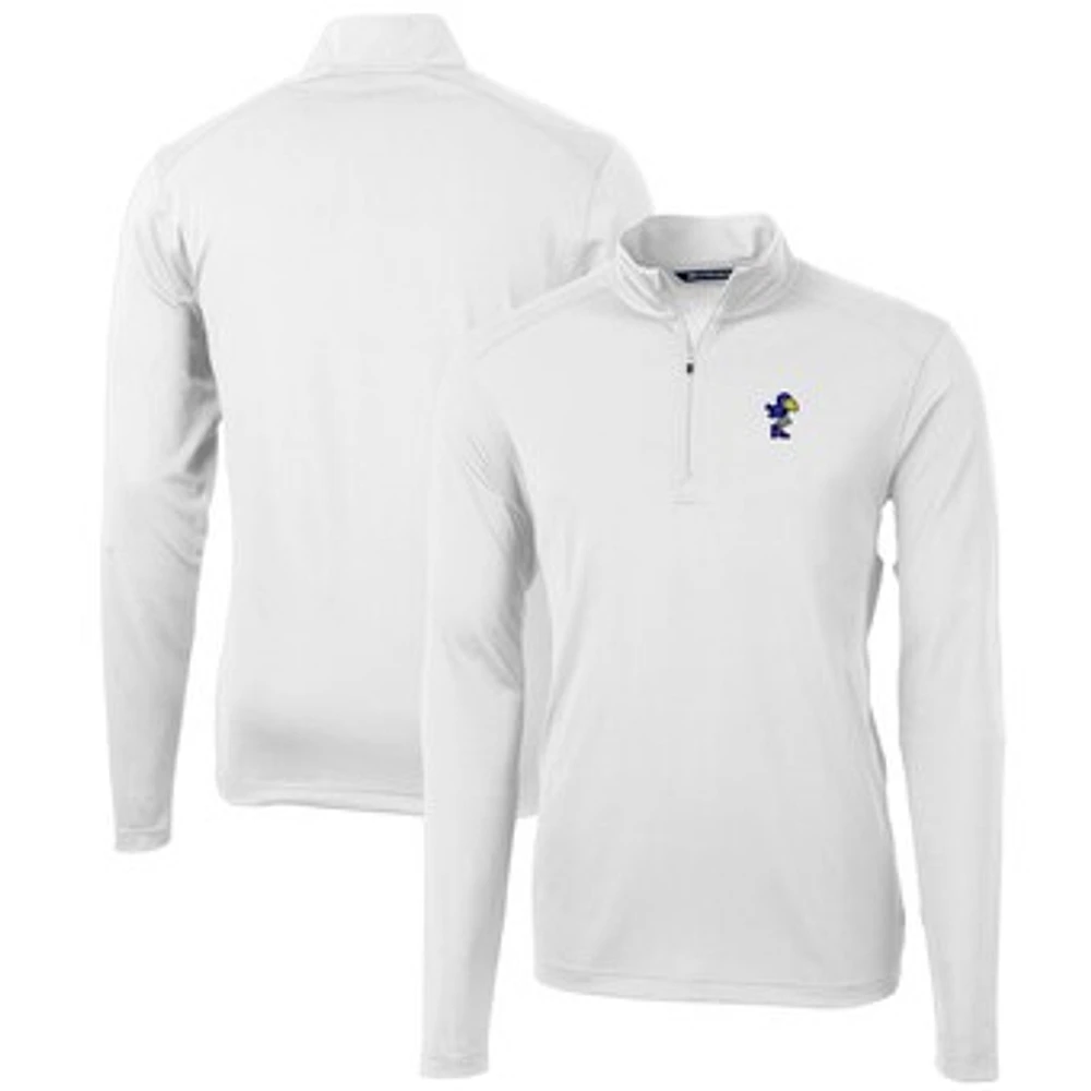 Men's Cutter & Buck White Kansas Jayhawks Team Big Tall Virtue Eco Pique Recycled Quarter-Zip Pullover Top