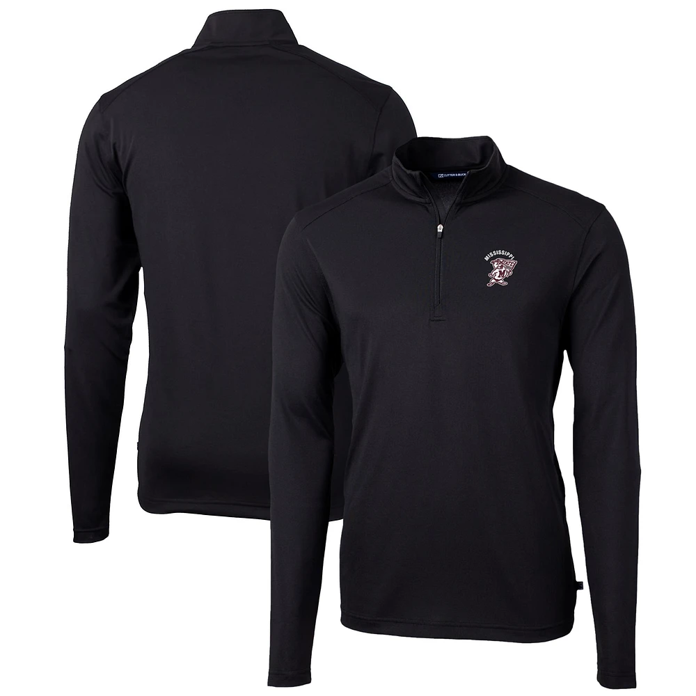 Men's Cutter & Buck Black Mississippi State Bulldogs Team Big Tall Virtue Eco Pique Recycled Quarter-Zip Pullover Top