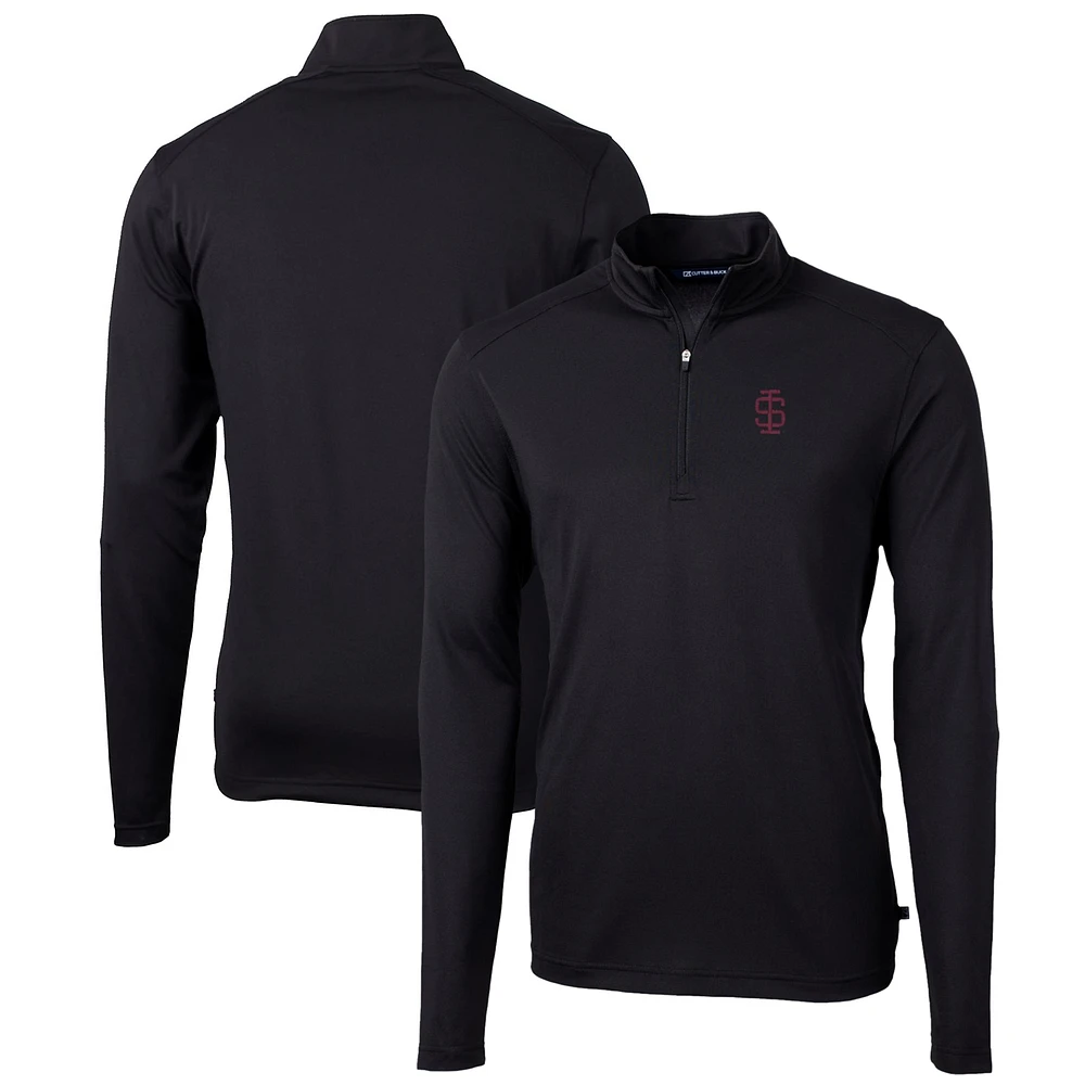 Men's Cutter & Buck Black Southern Illinois Salukis Team Big Tall Virtue Eco Pique Recycled Quarter-Zip Pullover Top