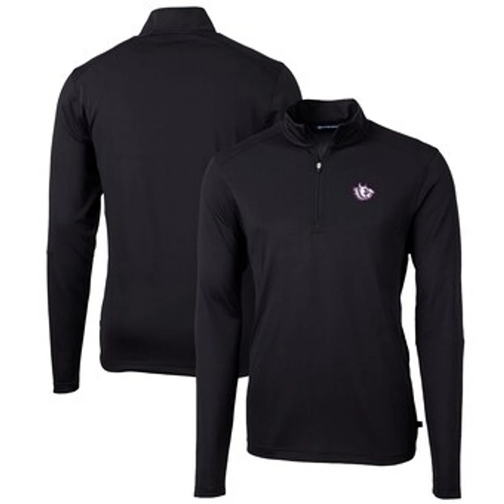Men's Cutter & Buck Black TCU Horned Frogs Team Big Tall Virtue Eco Pique Recycled Quarter-Zip Pullover Top