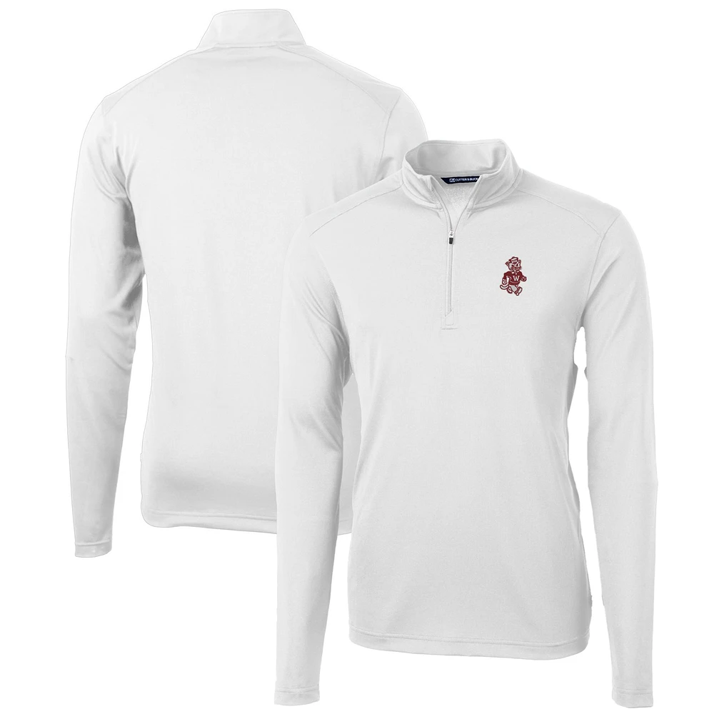 Men's Cutter & Buck White Washington State Cougars Team Big Tall Virtue Eco Pique Recycled Quarter-Zip Pullover Top