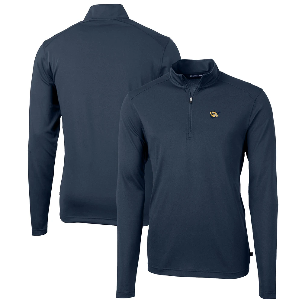 Men's Cutter & Buck Navy West Virginia Mountaineers Team Big & Tall Virtue Eco Pique Recycled Quarter-Zip Pullover Top