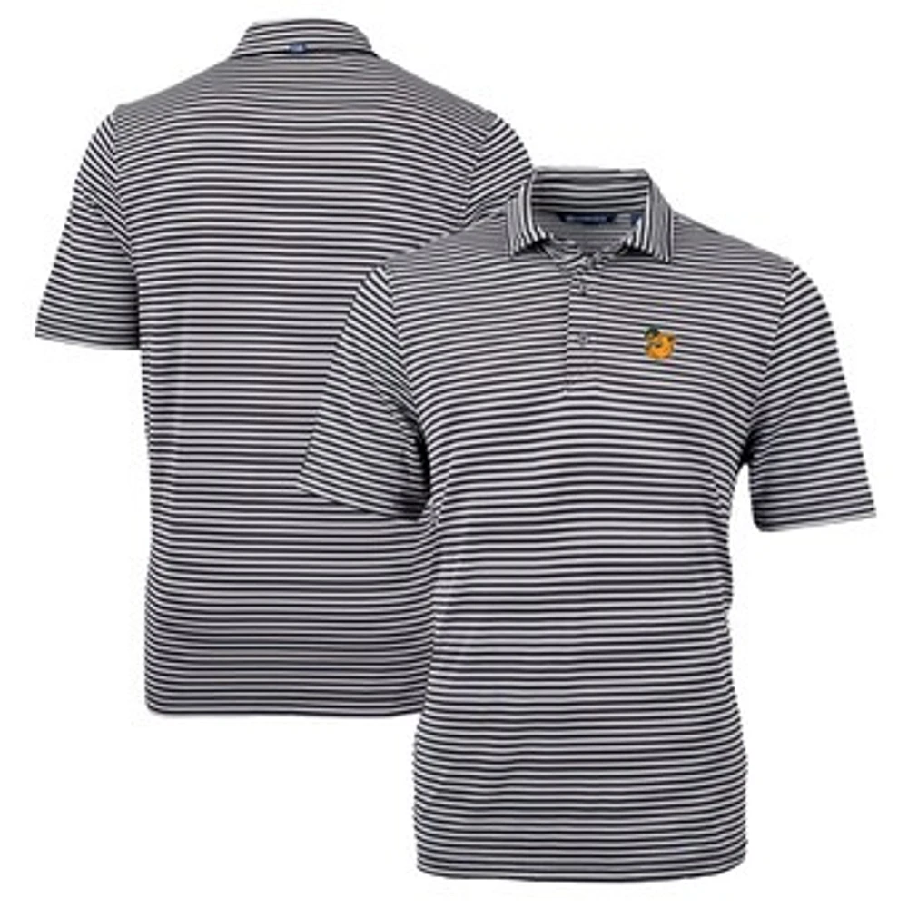 Men's Cutter & Buck Black Baylor Bears Big Tall Team Logo Virtue Eco Pique Stripe Recycled Polo
