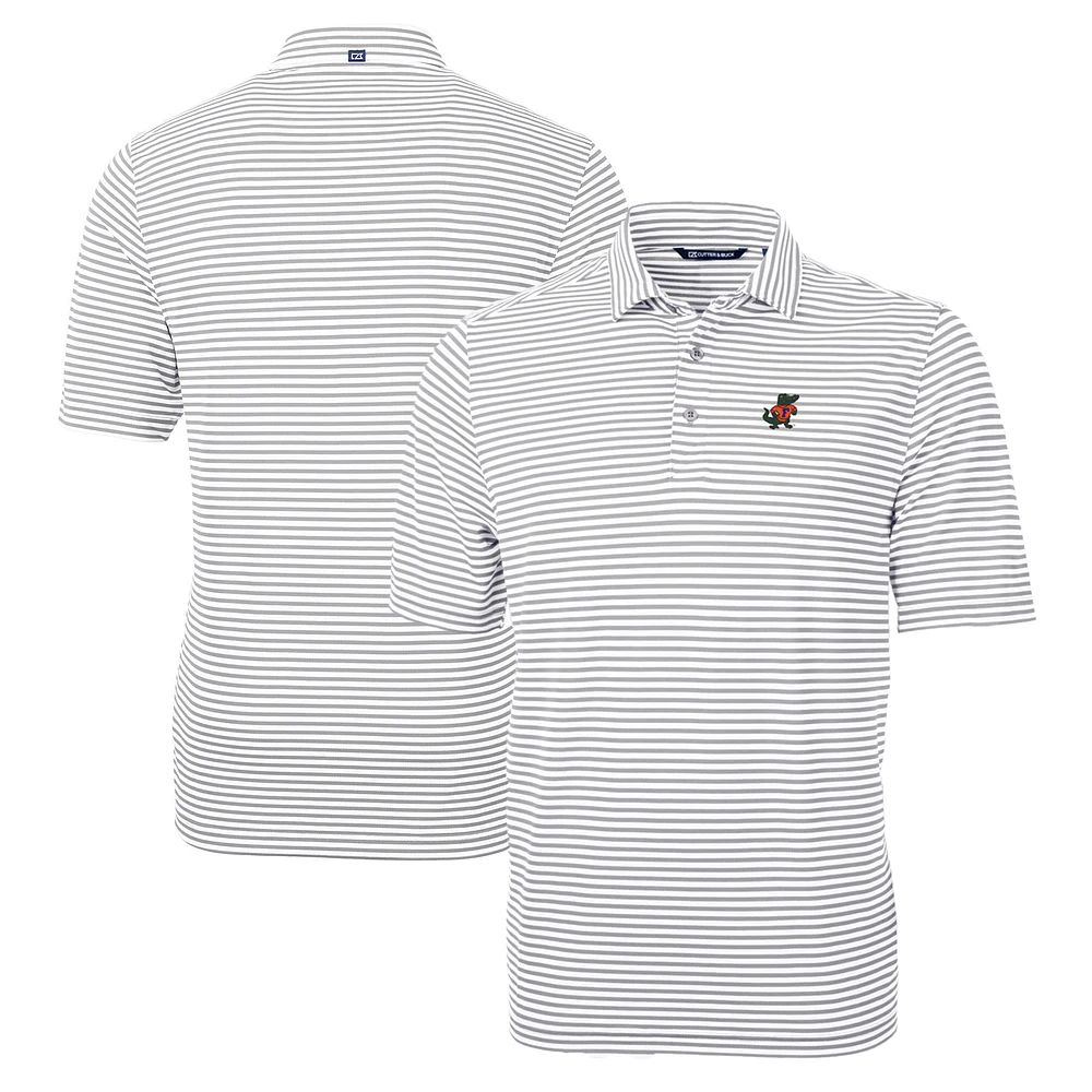 Men's Cutter & Buck Gray Florida Gators Big & Tall Team Logo Virtue Eco Pique Stripe Recycled Polo