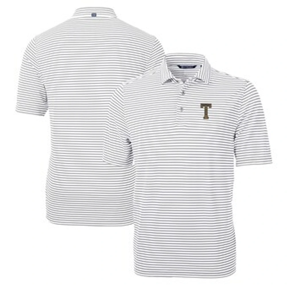 Men's Cutter & Buck Gray Georgia Tech Yellow Jackets Big Tall Team Logo Virtue Eco Pique Stripe Recycled Polo