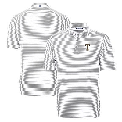Men's Cutter & Buck Gray Georgia Tech Yellow Jackets Big Tall Team Logo Virtue Eco Pique Stripe Recycled Polo