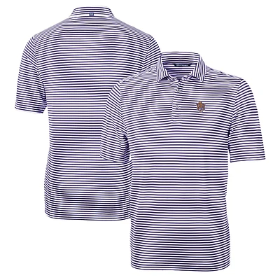 Men's Cutter & Buck LSU Tigers Big & Tall Team Logo Virtue Eco Pique Stripe Recycled Polo