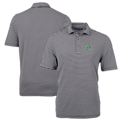 Men's Cutter & Buck Black Marshall Thundering Herd Big Tall Team Logo Virtue Eco Pique Stripe Recycled Polo