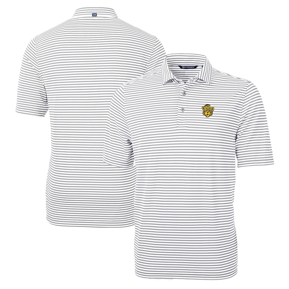 Men's Cutter & Buck Gray Missouri Tigers Big Tall Team Logo Virtue Eco Pique Stripe Recycled Polo