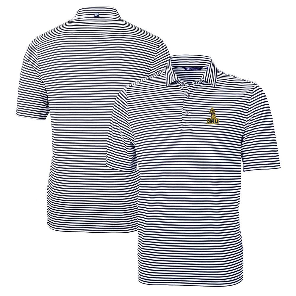 Men's Cutter & Buck Navy Northern Arizona Lumberjacks Big Tall Team Logo Virtue Eco Pique Stripe Recycled Polo