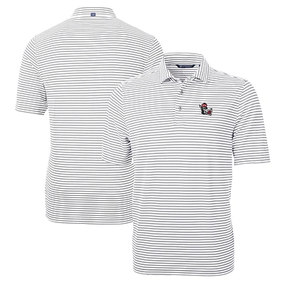 Men's Cutter & Buck Gray NC State Wolfpack Big Tall Team Logo Virtue Eco Pique Stripe Recycled Polo