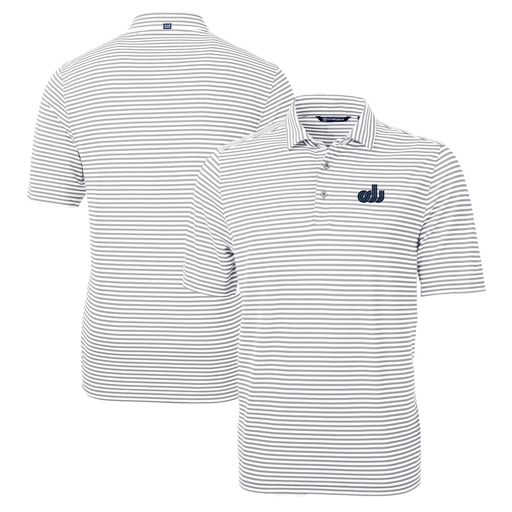 Men's Cutter & Buck Gray Old Dominion Monarchs Big Tall Team Logo Virtue Eco Pique Stripe Recycled Polo