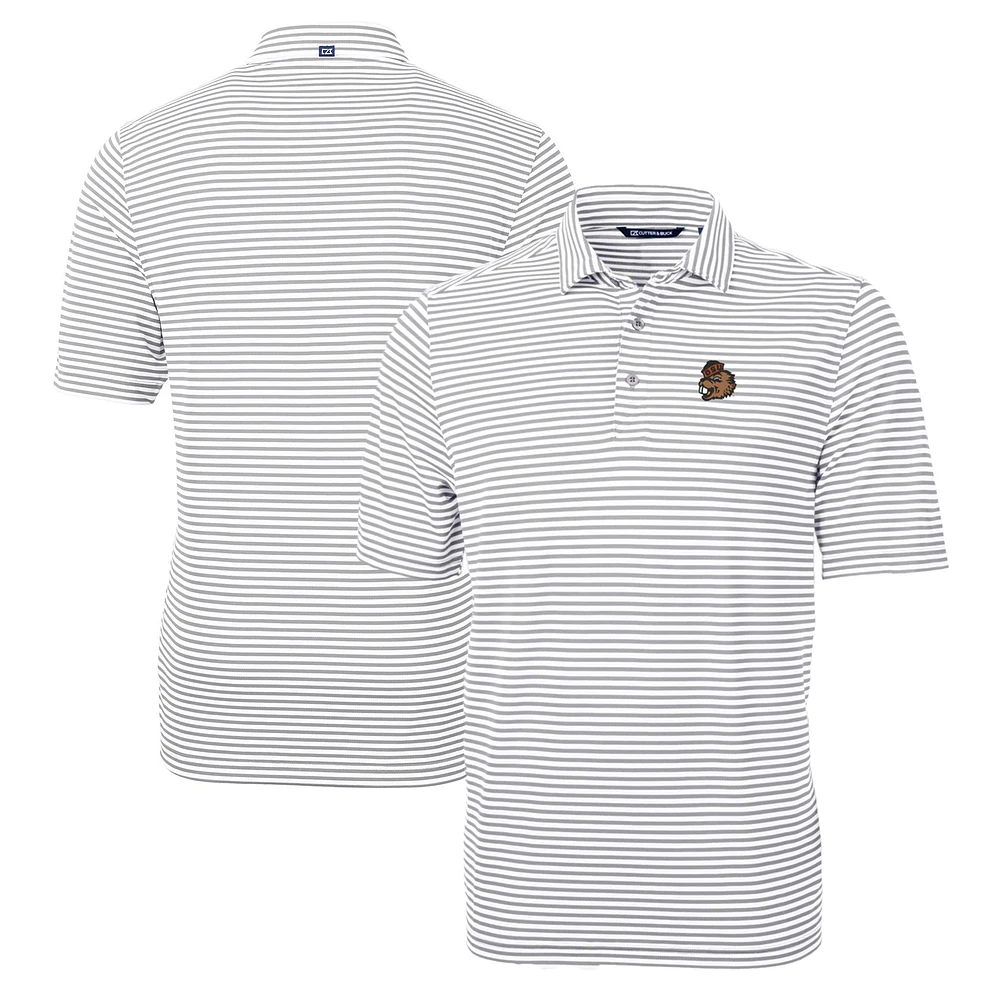 Men's Cutter & Buck Gray Oregon State Beavers Big Tall Team Logo Virtue Eco Pique Stripe Recycled Polo