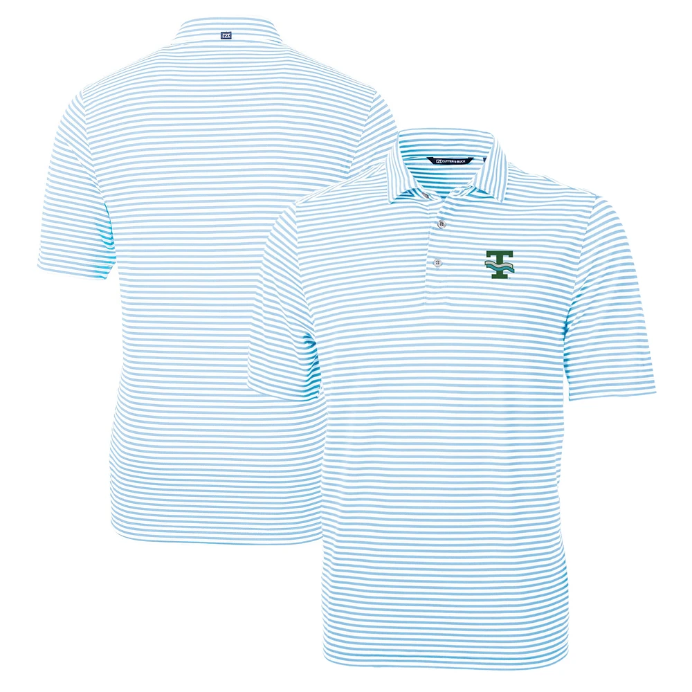 Men's Cutter & Buck Light Blue Tulane Green Wave Big Tall Team Logo Virtue Eco Pique Stripe Recycled Polo