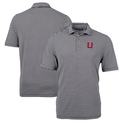 Men's Cutter & Buck Black Utah Utes Big Tall Team Logo Virtue Eco Pique Stripe Recycled Polo