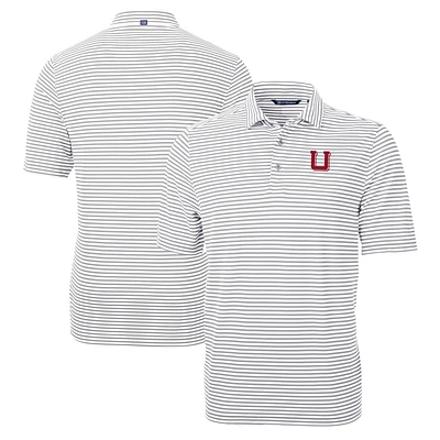 Men's Cutter & Buck Gray Utah Utes Big Tall Team Logo Virtue Eco Pique Stripe Recycled Polo