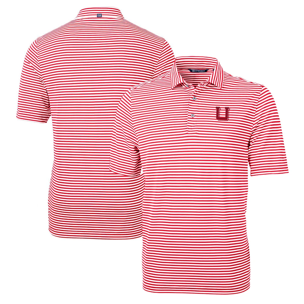 Men's Cutter & Buck Red Utah Utes Big Tall Team Logo Virtue Eco Pique Stripe Recycled Polo