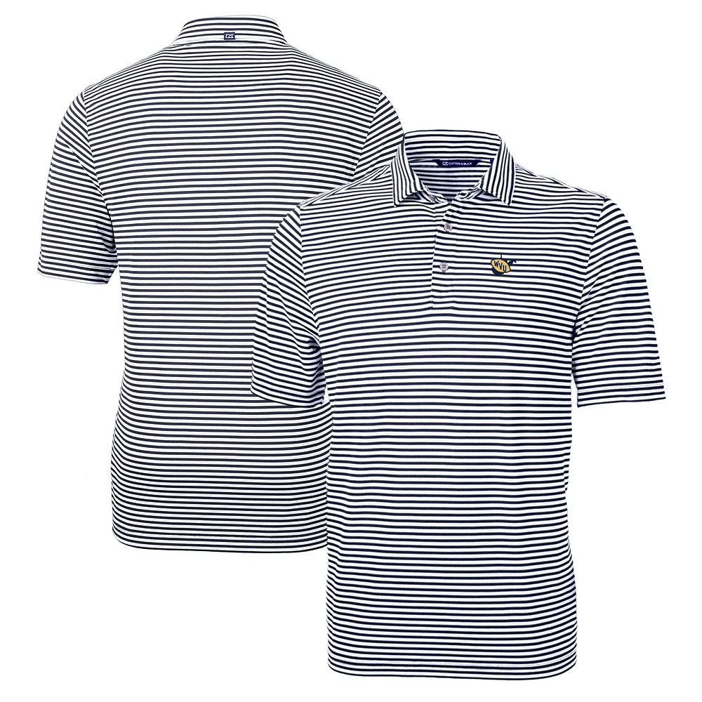 Men's Cutter & Buck Navy West Virginia Mountaineers Big Tall Team Logo Virtue Eco Pique Stripe Recycled Polo