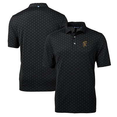 Men's Cutter & Buck Black Grambling Tigers Team Big Tall Virtue Eco Pique Tile Print Polo