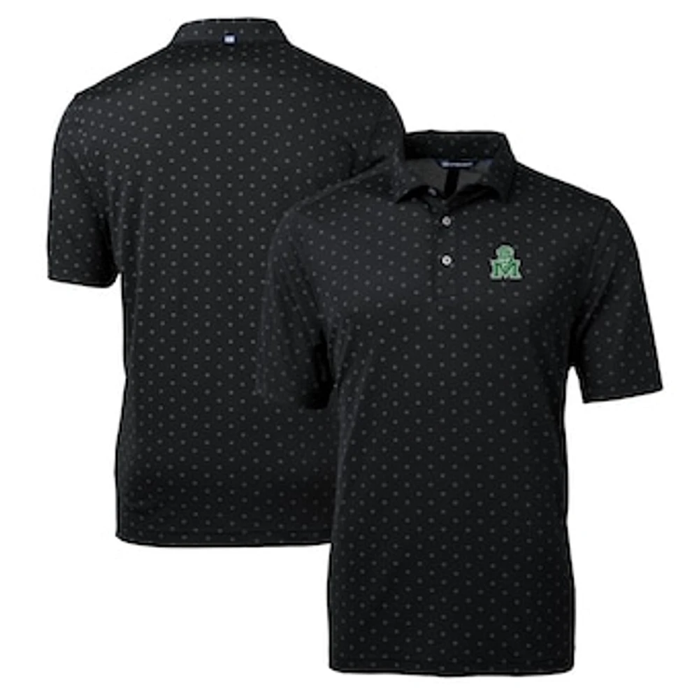 Men's Cutter & Buck Black Marshall Thundering Herd Team Big Tall Virtue Eco Pique Tile Print Polo