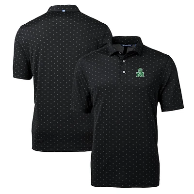 Men's Cutter & Buck Black Marshall Thundering Herd Team Big Tall Virtue Eco Pique Tile Print Polo