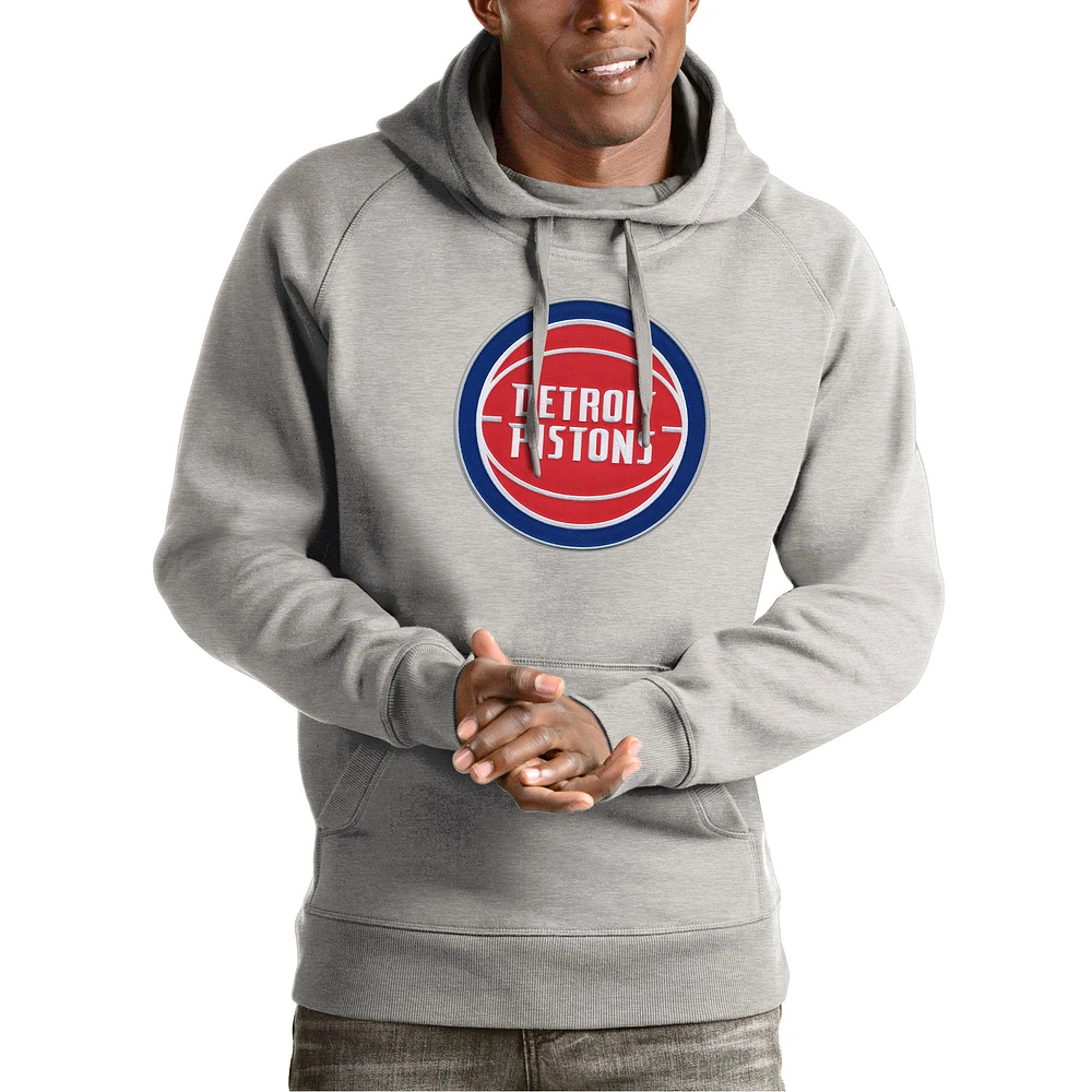Men's Antigua Heather Gray Detroit Pistons Team Logo Victory Pullover Hoodie