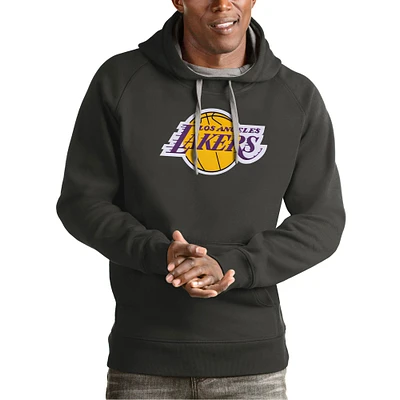Men's Antigua Charcoal Los Angeles Lakers Team Logo Victory Pullover Hoodie