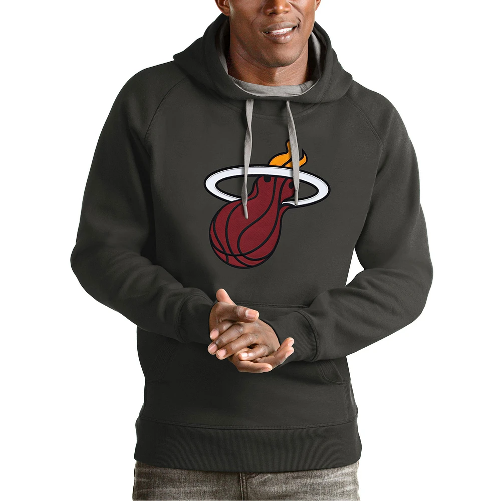 Men's Antigua Charcoal Miami Heat Team Logo Victory Pullover Hoodie