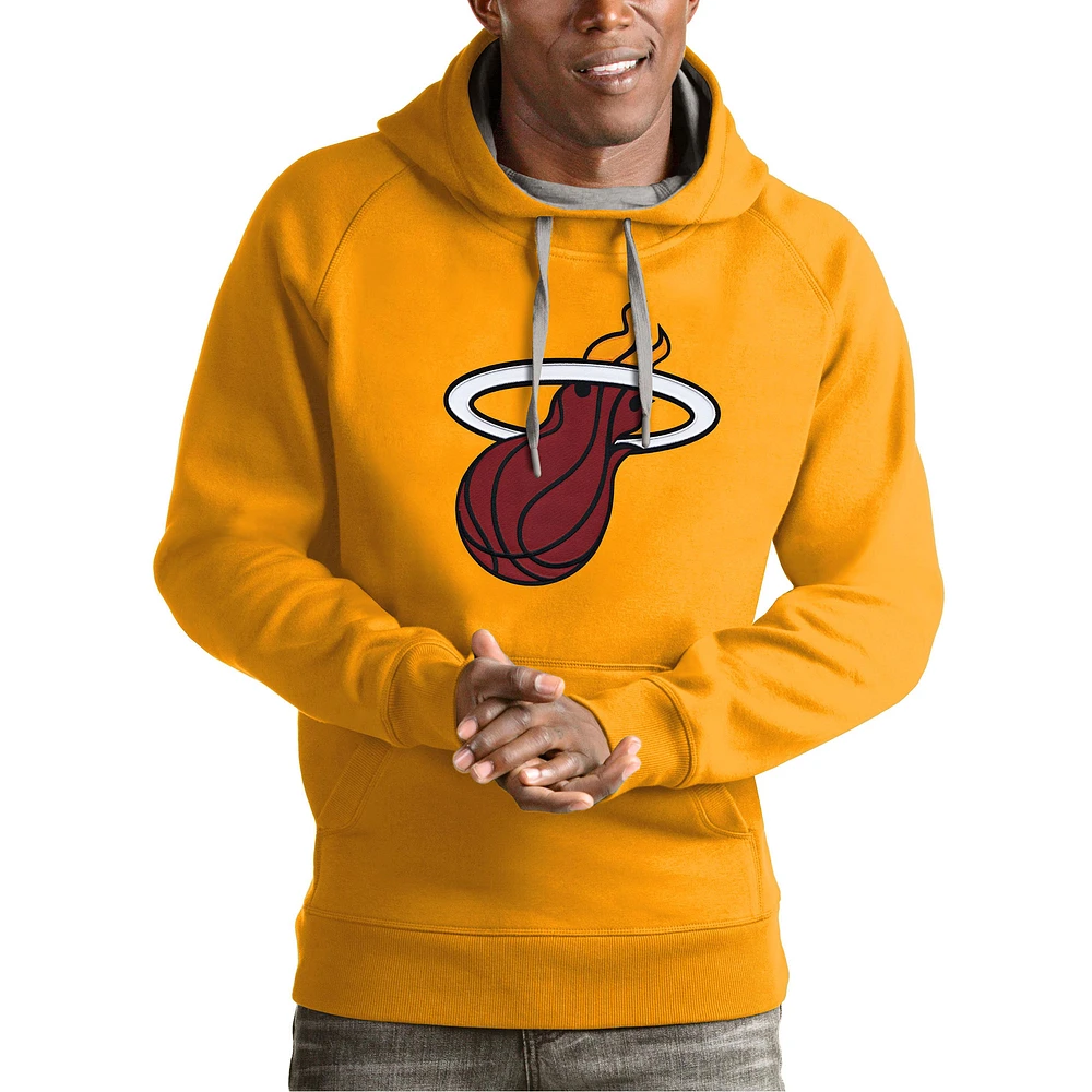 Men's Antigua Gold Miami Heat Team Logo Victory Pullover Hoodie