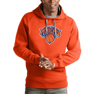 Men's Antigua Orange New York Knicks Team Logo Victory Pullover Hoodie